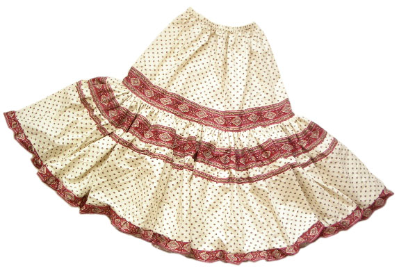 Provence tiered skirt, long (Esterel. raw/bordeaux) - Click Image to Close